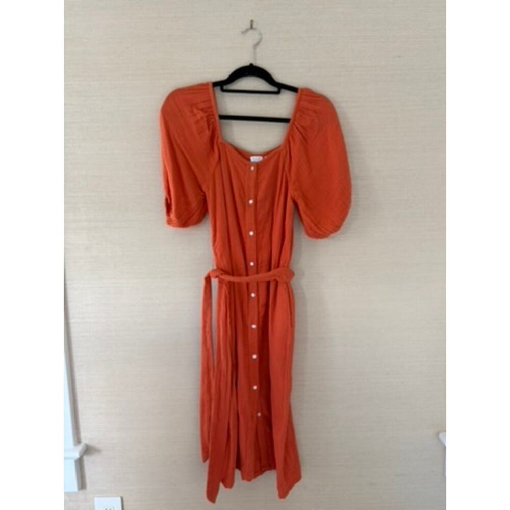 Rhode Resort Orange Cotton Puff Sleeve Midi Dress – Size XS